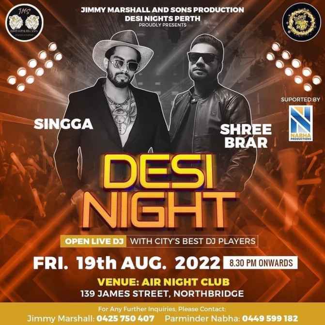 Desi Night with Singga & Shree Brar in Perth - Premier Tickets