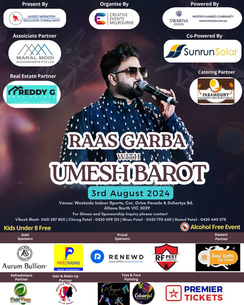 Raas Garba With Umesh Barot 2024 in Melbourne Premier Tickets