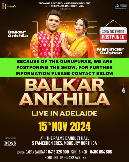 Balkar Ankhila Live In Adelaide 2024 - Event Postponed