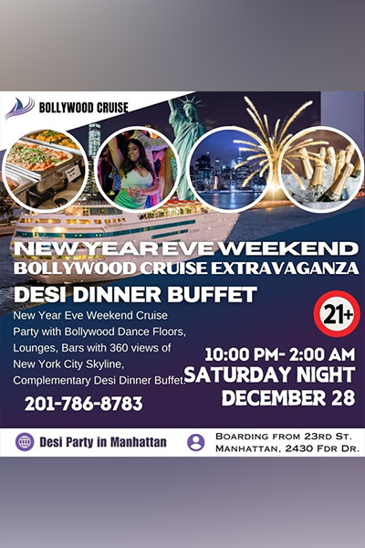 New Year Eve Weekend Bollywood Cruise Party Desi Dinner Buffet NYC